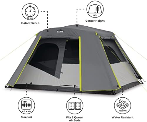CORE Instant Cabin Tents | 6 Person / 9 Person / 10 Person / 12 Person Family Cabin Multi Room Pop Up Tents Car Camping | Included Storage Pockets for Camping Accessories - Image 4