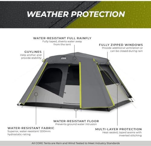 CORE Instant Cabin Tents | 6 Person / 9 Person / 10 Person / 12 Person Family Cabin Multi Room Pop Up Tents Car Camping | Included Storage Pockets for Camping Accessories - Image 6