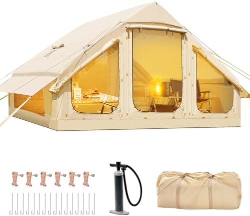 Inflatable Tents for Camping, Blow Up Tent with Hand Pump, Easy Setup InflatableTent 4 Season Tent, Waterproof Oxford Air Glamping Tents for Camping Adult 4/6/8 Person