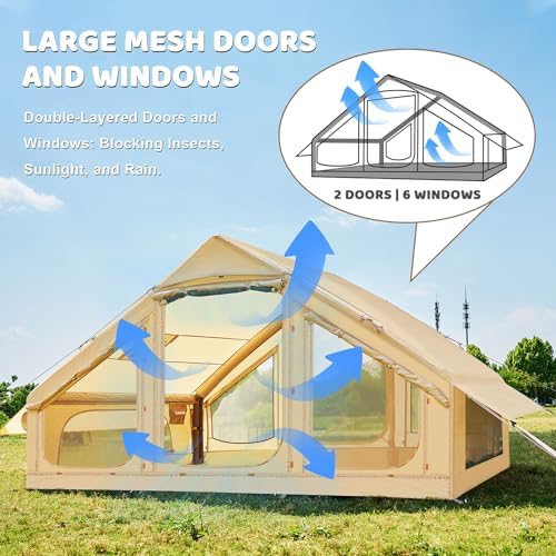 Inflatable Tents for Camping, Blow Up Tent with Hand Pump, Easy Setup InflatableTent 4 Season Tent, Waterproof Oxford Air Glamping Tents for Camping Adult 4/6/8 Person - Image 4